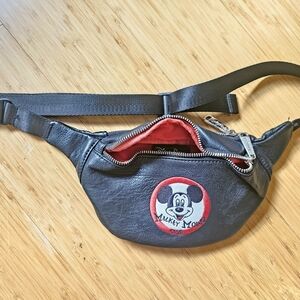 Black Leather Loungefly Mickey Mouse Embroidered Waist Bag